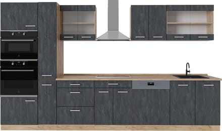 Vicco R-Line Complete keuken – 350 cm, WB Eik Zwart beton/goud eiken
