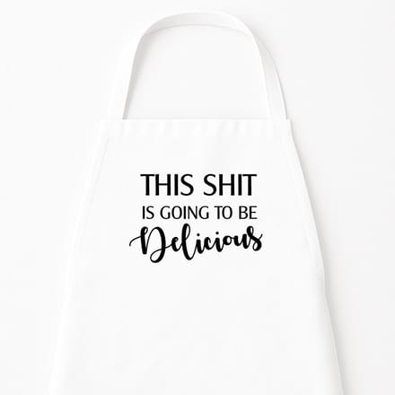 Go Mama - Keukenschort “This shit is going to be delicious” – Humor kookschort – One Size – Verstelbaar – Wit – Cadeau voor mannen