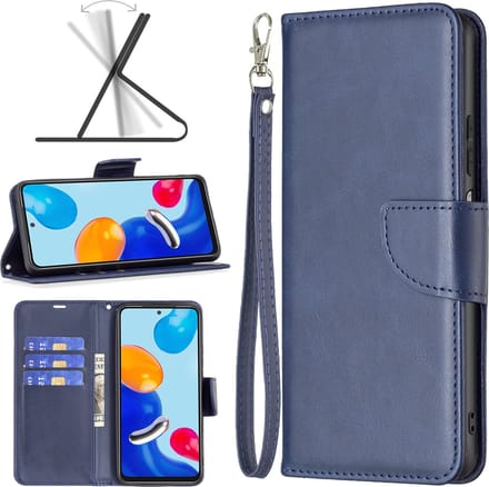 MobyDefend Hoesje - Geschikt voor Xiaomi Redmi Note 11 / Note 11S - Wallet Book Case Met Koord - Blauw