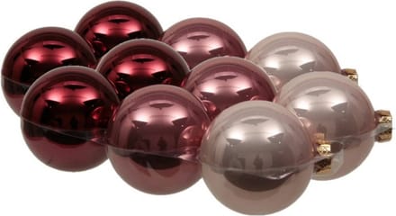 12x stuks kerstversiering kerstballen roze tinten van glas - 8 cm - glans - Kerstboomversiering