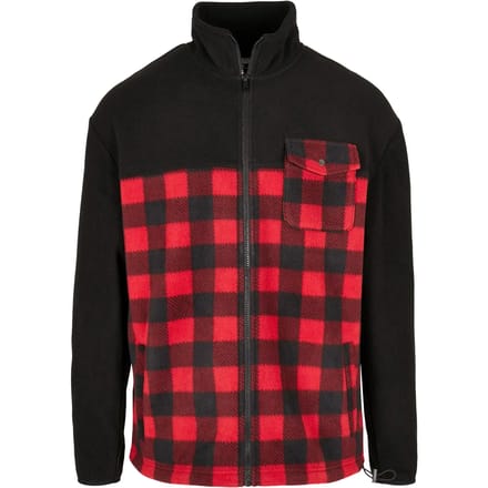 Urban Classics - Patterned Polar Fleece Jacket - M - Zwart/Rood