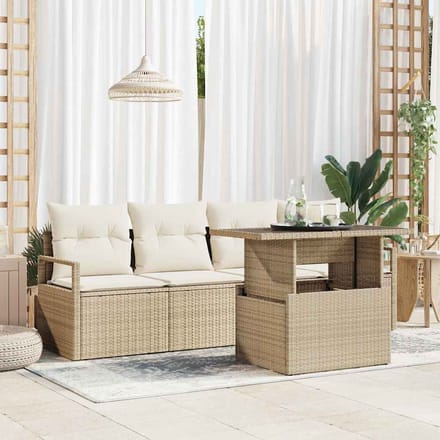 vidaXL - Tuinbank - Set - 5 - st - 4-zits - Beige - en - Crème - poly - rattan