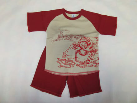Petit Bateau - Zomer pyjama - Bordeaux met beige - Jongen - 2 jaar 86