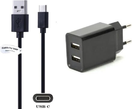 OneOne 2.1A lader met 2 poorten + 0,50m standaard USB C kabel. Oplader adapter past op BEATS Fit Pro, Flex, Studio Buds,