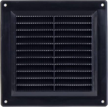 Ventilatierooster 150x150 mm ABS kunststof zwart met insectengaas