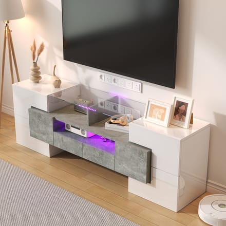 REDOM - TV-meubel - MDF - hoogglans afwerking - 145 L x 30 B x 51H(cm) + White