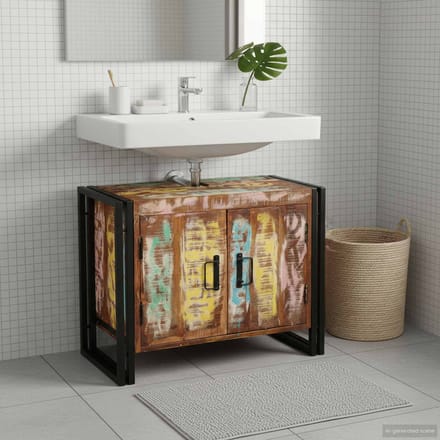 vidaXL - Wastafelkast - met - plank - Multikleur - Massief - Gerecycleerd - Hout