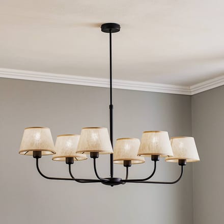 TK Lighting Chicago hanglamp - 6xE27, zwart metaal, linnen kap