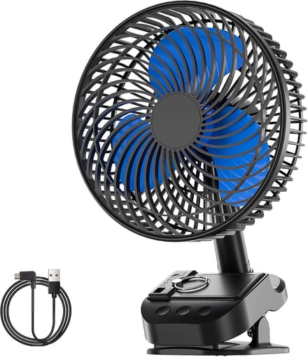Clipventilator Oplaadbaar - 8 Inch Tafelventilator - 5 Snelheden - Timer - 10000 mAh - Zwart