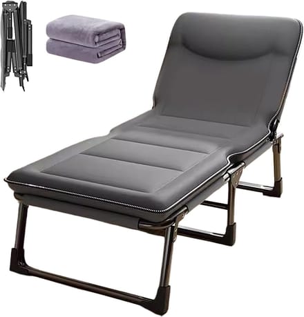 Opvouwbaar campingbed - Extra slaapbed - Buitenreizen thuis - Verstelbare rugleuning - 190x70cm - Grijs