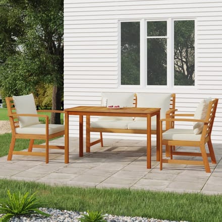 vidaXL - 4-delige - Tuinset - met - kussens - massief - acaciahout