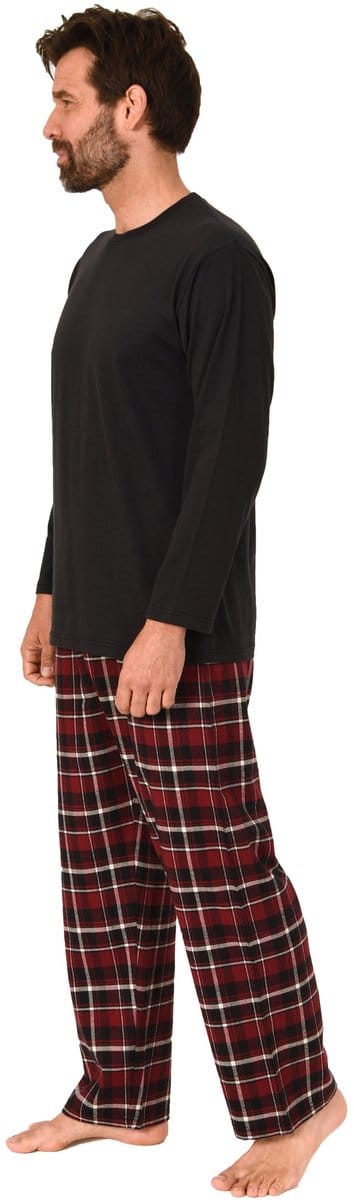 Lange herenpyjama, pyjama met flanellen broek in geruite look