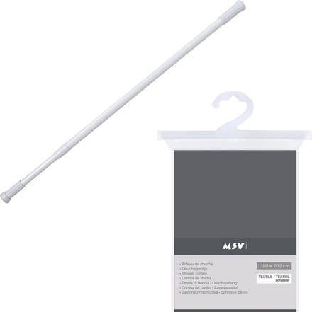 MSV Douchegordijn met ringen - donkergrijs - polyester - 180 x 200 cm - incl ophangstang uitschuifbaar 70-120 cm