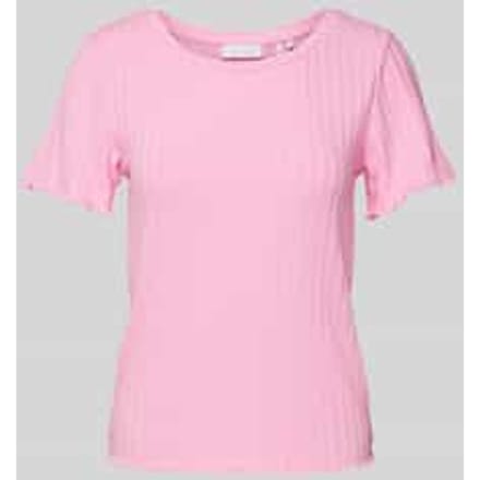 T-shirt met geribde ronde hals