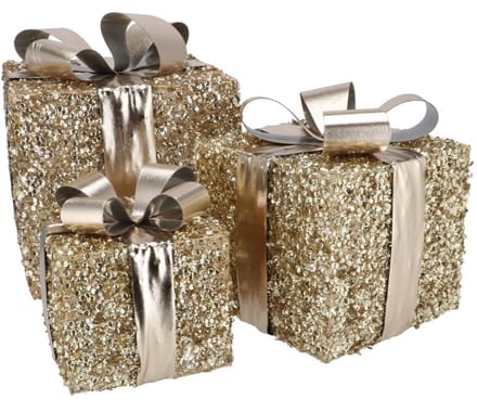 Sparkle giftbox gold led s/3 10x11 / 13x13 / 15x17cm- set van 3 met ledlampjes