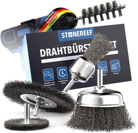 Set van 5 Draadborstels met Ronde Schacht voor Boormachine en Schroevendraaier