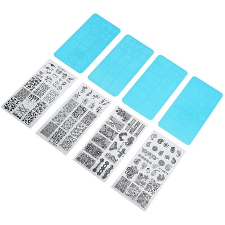 4 pièces Plaque de Stampage Nail Art Français Plaque d'Image pour Stampage d'Ongles Plaque en Acier pour Impression d'Ongles avec blue