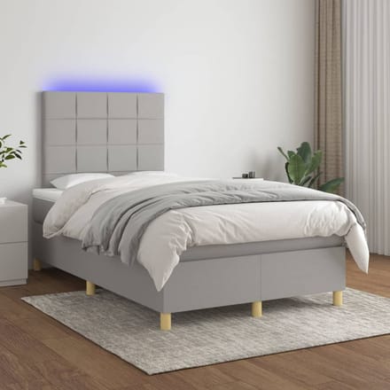 vidaXL - Boxspring - met - matras - en - LED - stof - lichtgrijs - 120x200 - cm