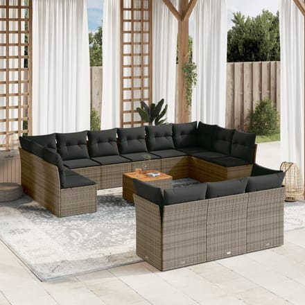 vidaXL - 14-delige - Loungeset - met - kussens - poly - rattan - grijs