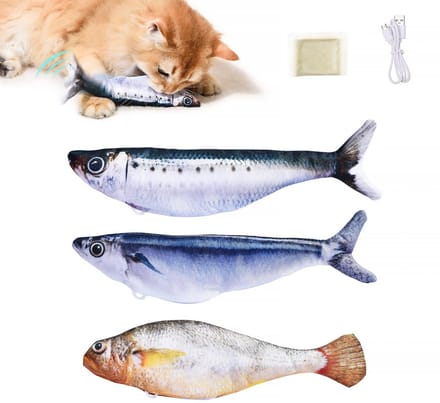 Oneay Interactief Kattenspeeltje Set van 3 – Elektrische Fladderende Visjes met Kattenkruid, USB-Oplaadbaar Kat Speelgoed, Bewegingsgeactiveerd, 3 Bewegingsstanden, 18 cm