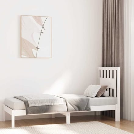 vidaXL - Bedframe - massief - grenenhout - wit - 75x190 - cm