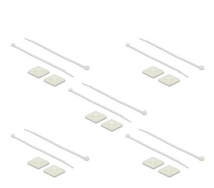 Tie-wraps 200 x 4,8mm (10 stuks) met zelfklevende houders (10 stuks) / transparant