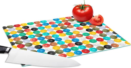 Glazen Snijplank - 28x20 - Knopen - Regenboog - Kleding - Design - Snijplanken Glas
