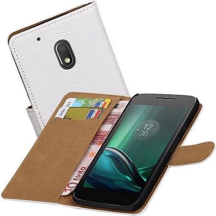 Croco Bookstyle Wallet Case Hoesjes Geschikt voor Moto G4 Play Wit