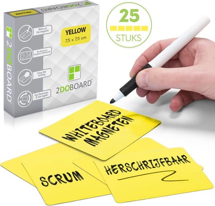 25 Scrum Whiteboard Magneten 7,5 x 7,5 cm (Geel) - Herschrijfbaar