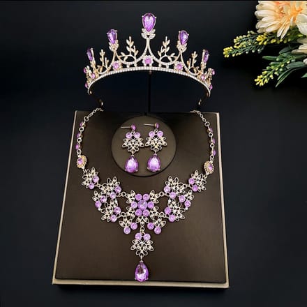 Nieuwe Bruids Tiara Ketting Driedelige Set Kroon Bruiloftsaccessoires Bruidsset black