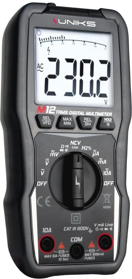 Professionele Digitale Multimeter TRMS – Multimeter M12 met 6000 Counts, LCD-display, LED-licht, en NCV-detectie