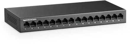 Gigabit Ethernet-switch 16 poorten - Ventilatorloze metalen rackmontage - Onbeheerde Plug and Play Netwerkswitch