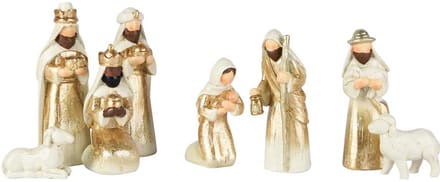 Dekoratief | Set 8 kerststalfiguren, wit/goud, resina, 20x5x11cm | A255712