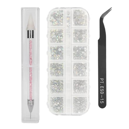 Strass Nail Art Pince Courbée Stylo à Points en Silicone Set Décor Manucure Outil Nail Art white