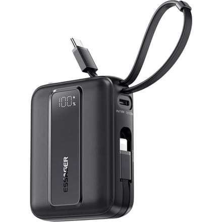Essager Quick Charge Compact Powerbank met Kabels Zwart 10.000 mAh
