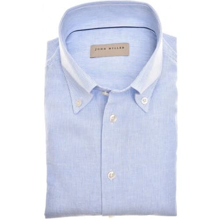 John Miller Overhemd Fine Striped Button-Down Linnen Cotton Licht Blauw / male