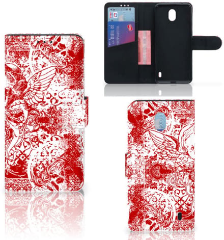 Telefoonhoesje met Naam Nokia 1 Plus Angel Skull Rood