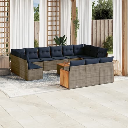 vidaXL - 16-delige - tuinbankset - met - kussens, - grijs - polyrotan