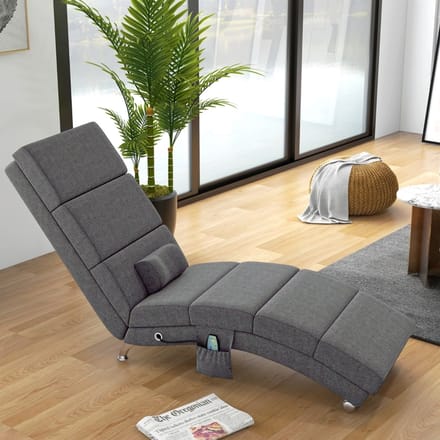 MODFU Relaxstoel Met Vibratiemassage En Warmtefunctie - Verstelbaar - Met Afstandsbediening - Polyester - Donkergrijs