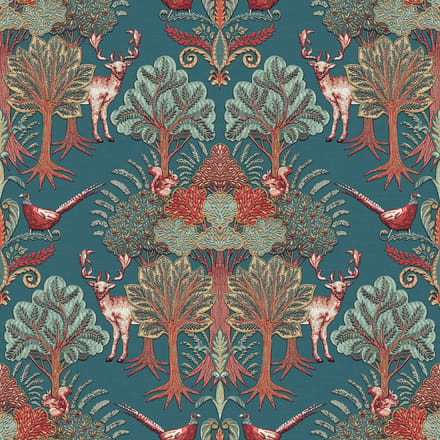 Dutch Wallcoverings - Tapestry Nordic Deer Forest Petrol Blue - TP422305