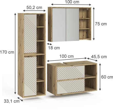 Vicco badkamermeubelset Viola, Artisanaal eiken, 3-delig