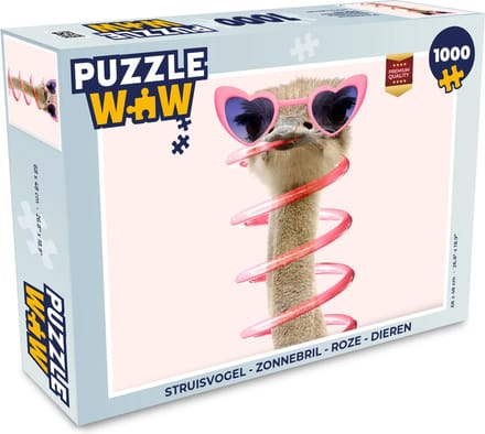 Puzzel Struisvogel - Zonnebril - Roze - Dieren - Legpuzzel - Puzzel 1000 stukjes volwassenen