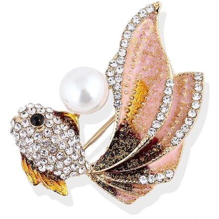 Emaille Goudvis Broche Pin Vrouwen Strass Kristal Dier Broche Jurk Sieraden beige
