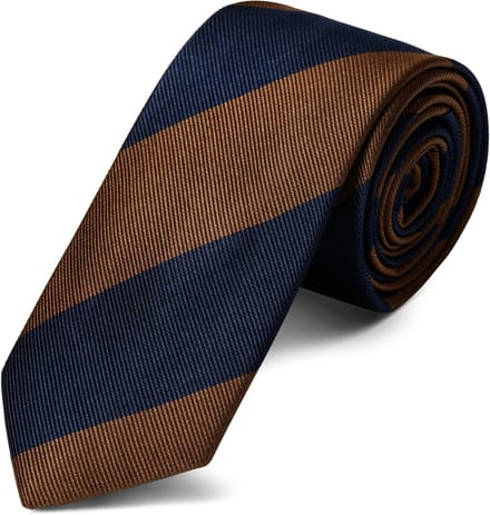 Bruin & Marineblauw Gestreepte Zijden 6 cm Brede Stropdas