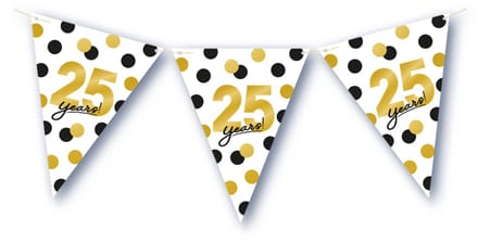 BTH – 25 Jaar Vlaggenlijn – Wit-Zwart-Goud – 6 m Verjaardag Decor – 25 Jaar Celebration Feest Versiering – Slinger
