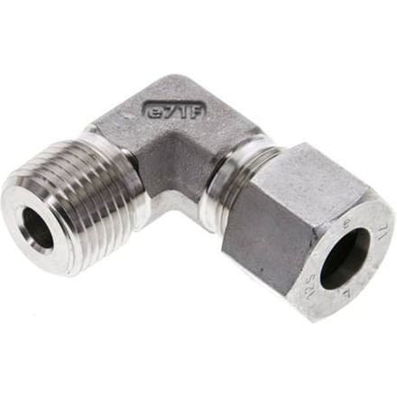 1/2'' NPT Buitendraad x 12S RVS Elbow 90deg Snijring 630 Bar DIN 2353 - FL2E-MC-ST-012N-12-S