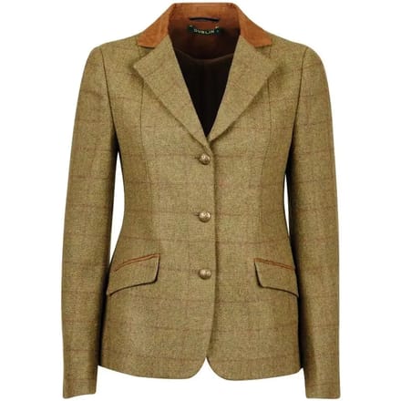Dames ruitervest met een aansluitende snit en leren kraag Dublin Albany Tweed