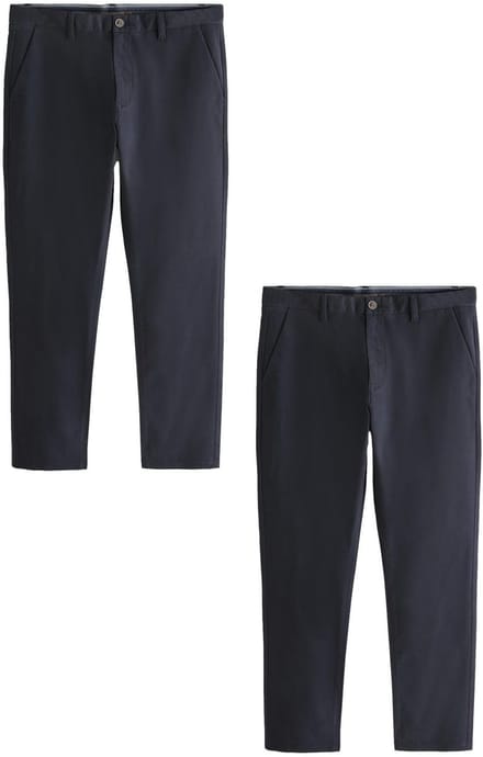 Next - Heren - Slim Fit - Stretch chino's verpakking van 2 - Blauw