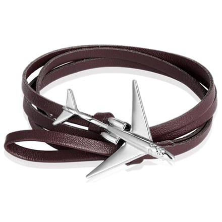Wrap armband Heren Leer Vliegtuig Anker Bruin Zilverkleurig