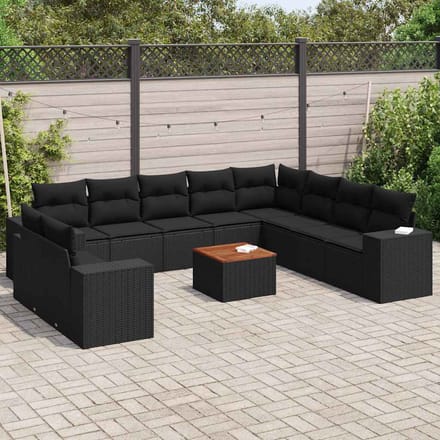 vidaXL - 11-delige - Loungeset - met - kussens - poly - rattan - zwart